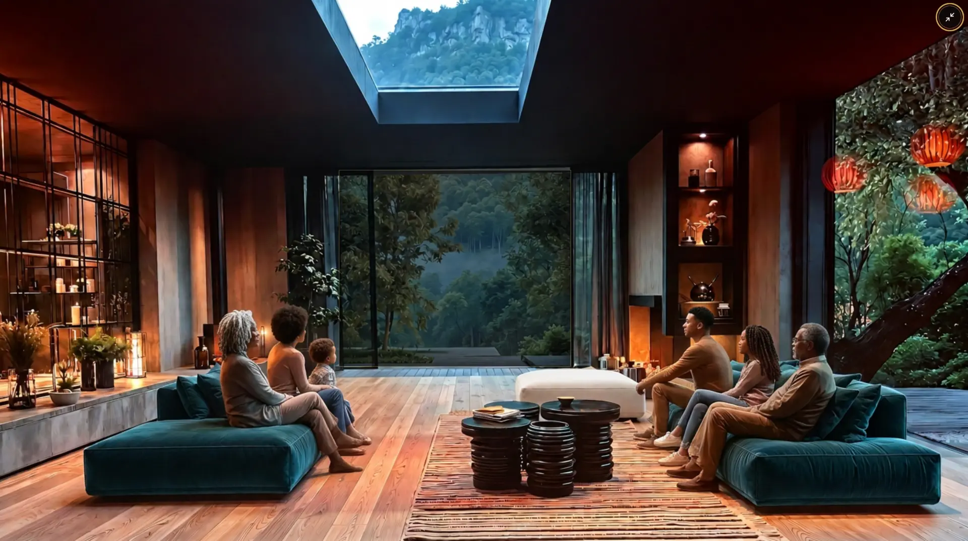A warm library setting where the family historian appears for conversations.